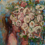 <em>Girl with Flowers IV,</em> 2017, 30 x 30 in, oil on canvas