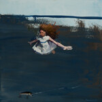 <em>Lure,</em> 2016-2019, 18 x 18 in, oil on canvas with fishing lure