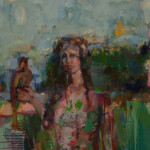 <em>Woman with Bird,</em> 2017, 30 x 30 in, oil on canvas